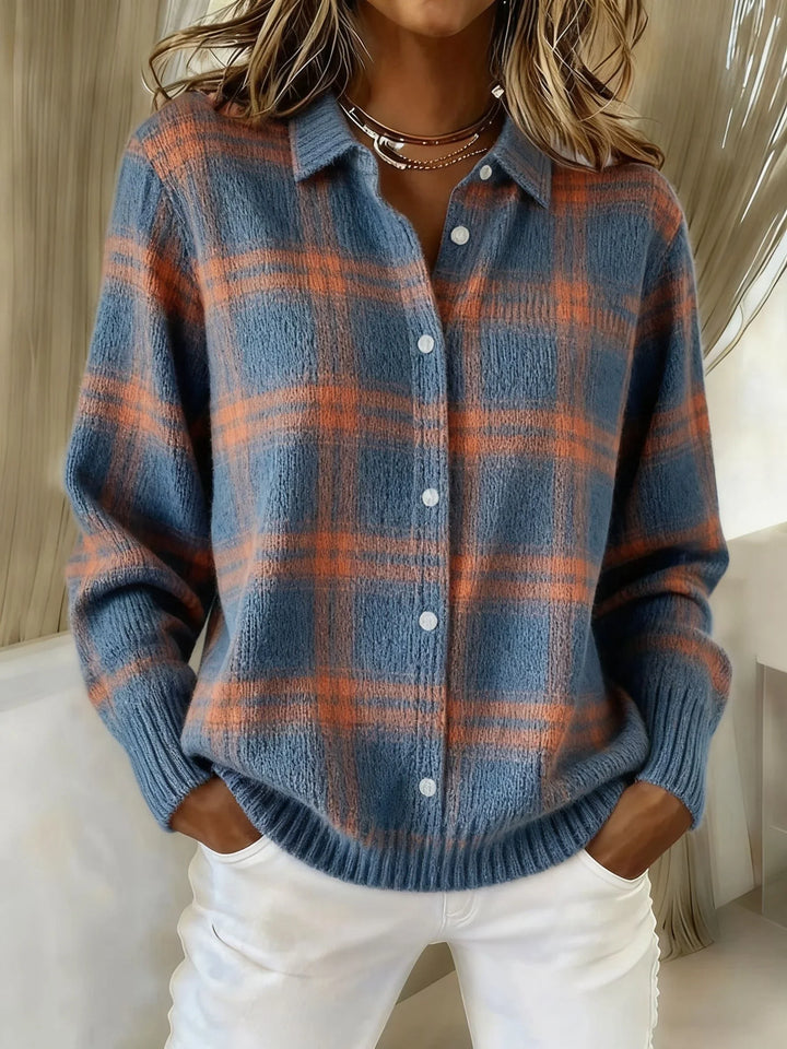 Valeria Casual Contrast Retro Plaid Sweater