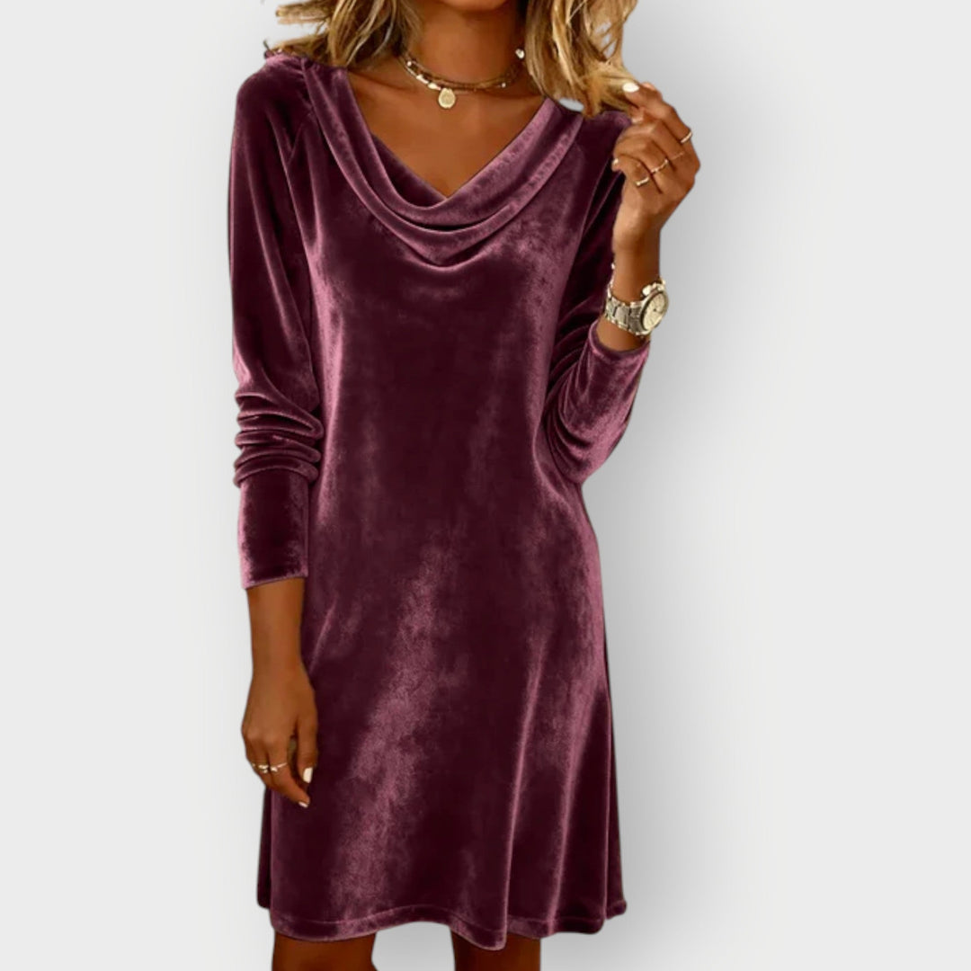 Elegant Drape Neck Velvet Dress