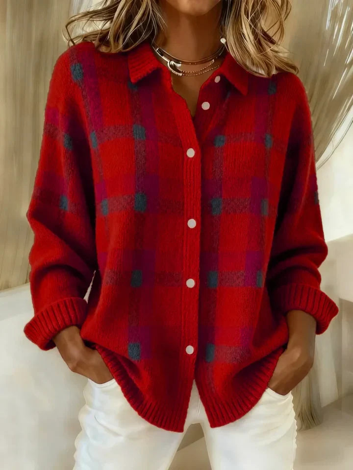 Valeria Casual Contrast Retro Plaid Sweater